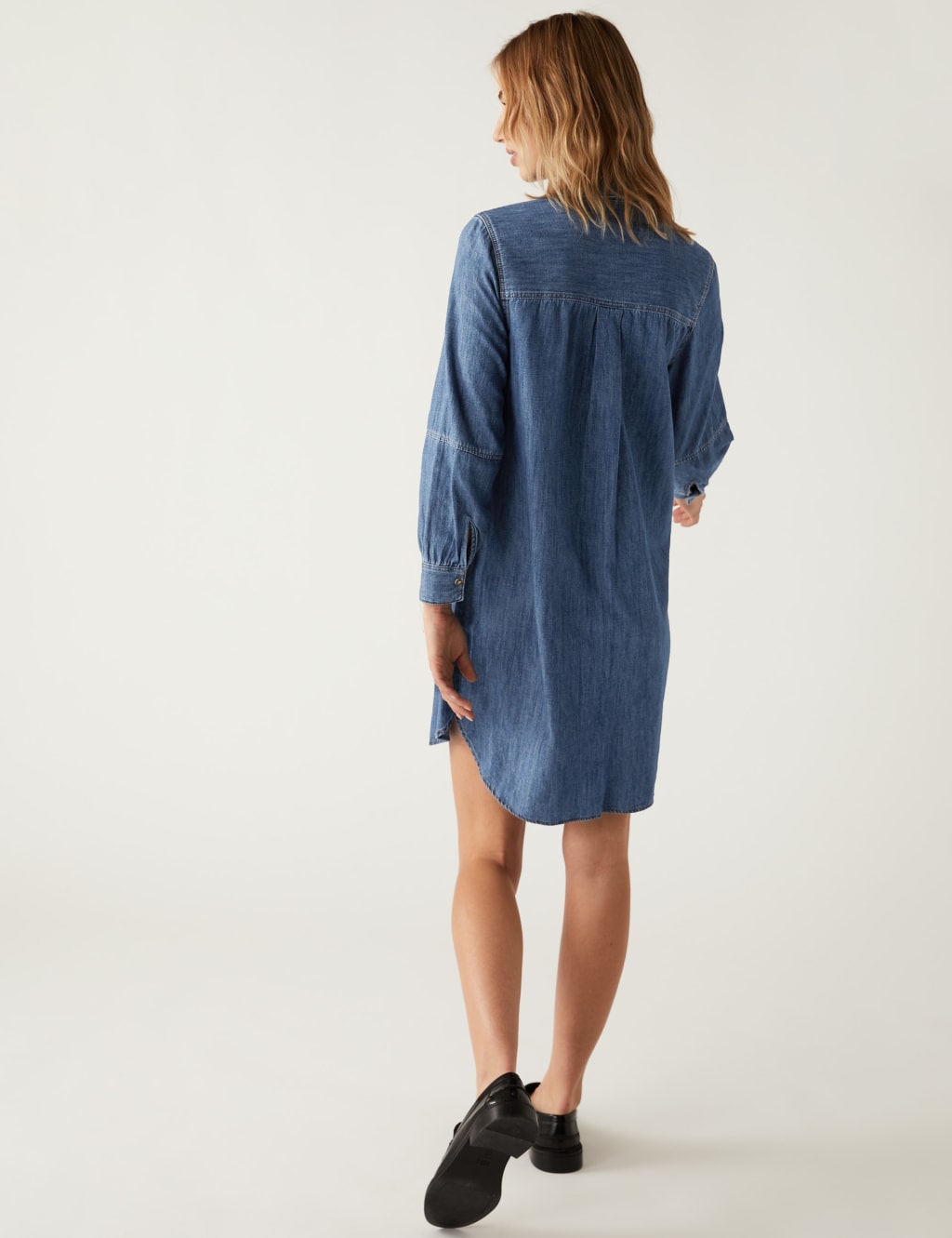 Denim Knee Length Shirt Dress image 5