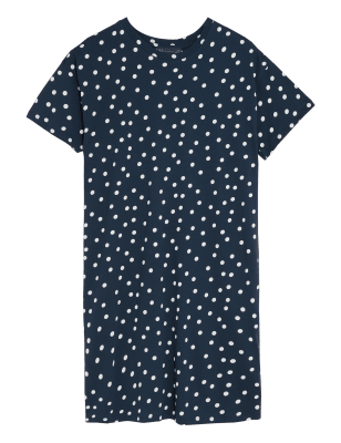 

Womens M&S Collection Mini-T-Shirtkleid aus reiner Baumwolle mit Punktmuster - Navy, Navy