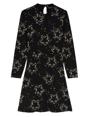 

Womens M&S Collection Jersey Star Print Mini Skater Dress - Black Mix, Black Mix