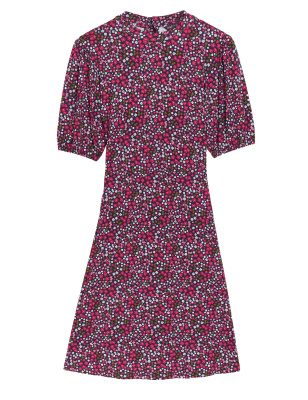 

Womens M&S Collection Hochgeschlossenes Jersey-Skaterkleid mit Blumenmuster - Pink Mix, Pink Mix