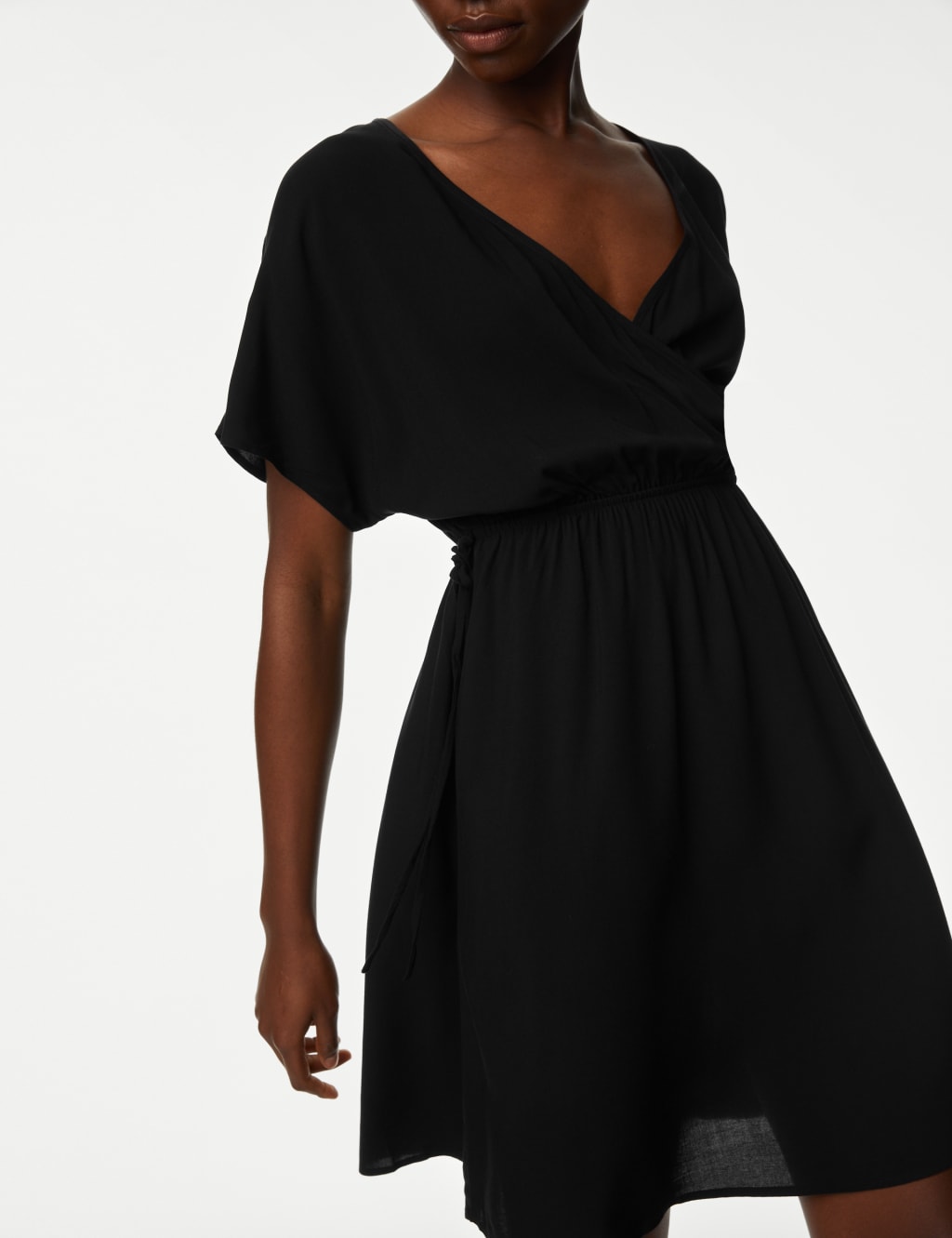 V-Neck Tie Waist Mini Waisted Dress image 2