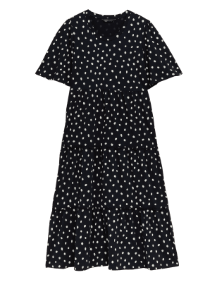 

Womens M&S Collection Pure Cotton Printed Midi Tiered Dress - Navy Mix, Navy Mix