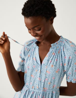 

M&S Collection Minivestido en capas estampado con lazo en el cuelloWomens - Blue Mix, Blue Mix