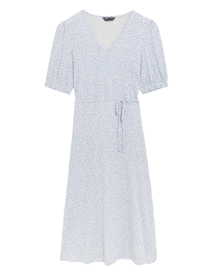 

Womens M&S Collection Gemustertes Midi-Teekleid aus Jersey mit V-Ausschnitt - White Mix, White Mix