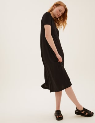 

M&S Collection Vestido holgado a media pierna con cuello redondo de puntoWomens - Black, Black