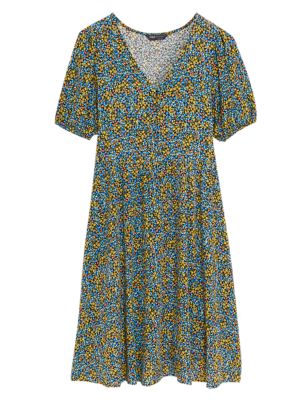 

Womens M&S Collection Ditsy Floral V-Neck Mini Smock Dress - Multi, Multi