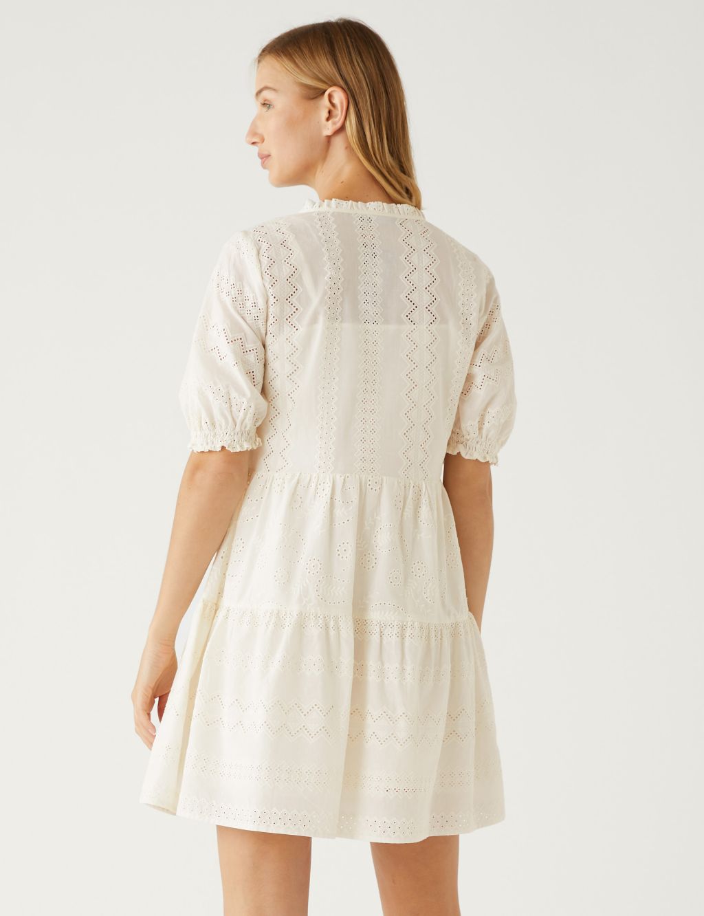 Pure Cotton Broderie V-Neck Mini Dress image 4