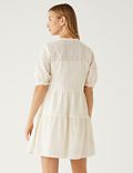 Pure Cotton Broderie V-Neck Mini Dress