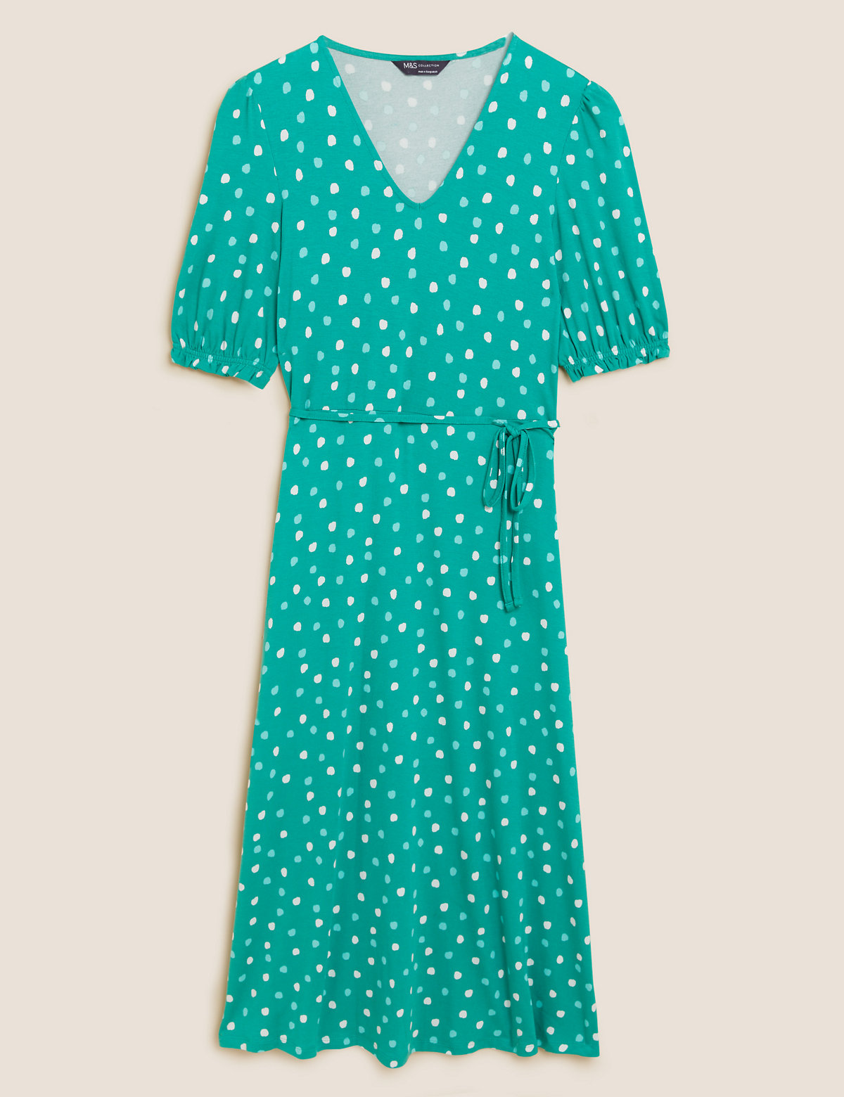 Jersey Polka Dot V-Neck Midi Tea Dress