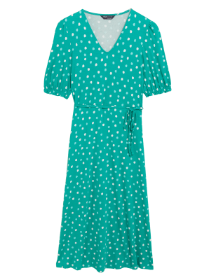 

Womens M&S Collection Jersey Polka Dot V-Neck Midi Tea Dress - Green Mix, Green Mix