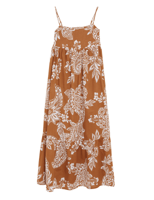 

M&S Collection Vestido maxi a media pierna en capas 100% algodón estampadoWomens - Brown Mix, Brown Mix