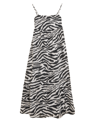 

Womens M&S Collection Gemustertes Midaxi-Stufenkleid aus reiner Baumwolle - Black Mix, Black Mix