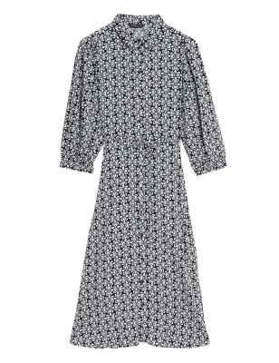 

Womens M&S Collection Printed Tie Waist Midi Shirt Dress - Navy Mix, Navy Mix