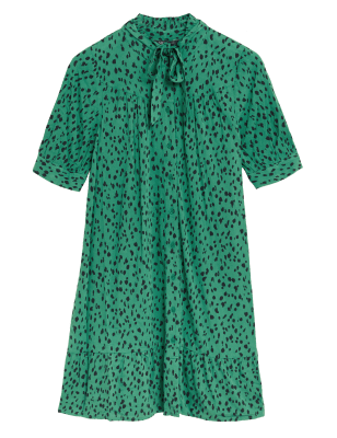 

M&S Collection Minivestido fruncido estampado con lazo en el cuelloWomens - Green Mix, Green Mix