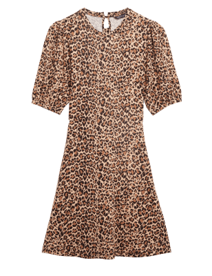 

Womens M&S Collection Jersey Animal Print High Neck Skater Dress - Natural Mix, Natural Mix