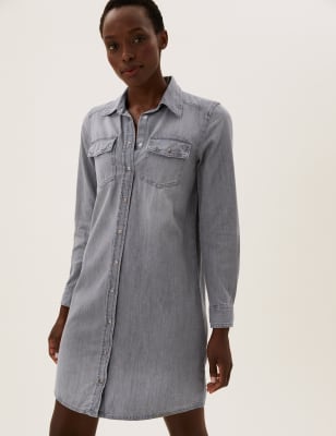 

Womens M&S Collection Denim Knee Length Shirt Dress - Grey, Grey