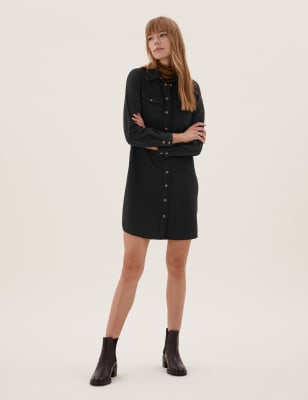 

Womens M&S Collection Denim Knee Length Shirt Dress - Black, Black