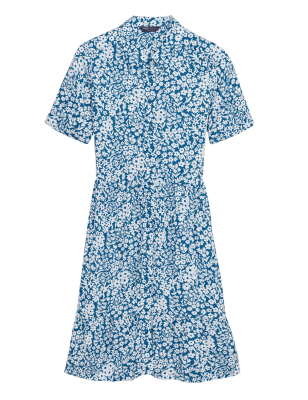 

Womens M&S Collection Geblümtes Mini-Shirtkleid mit kurzen Ärmeln - Blue Mix, Blue Mix