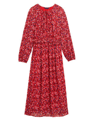 

Womens M&S Collection Floral Midi Waisted Dress - Red Mix, Red Mix