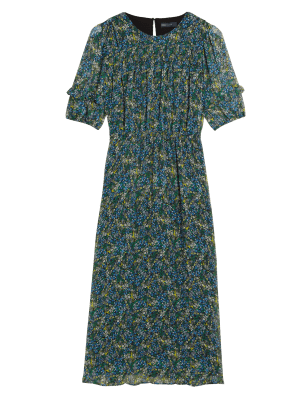 

Womens M&S Collection Chiffon Ditsy Floral Midi Waisted Dress - Blue Mix, Blue Mix