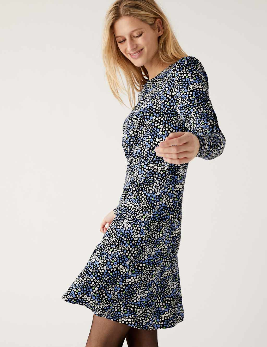 Jersey Printed Round Neck Mini Skater Dress image 1
