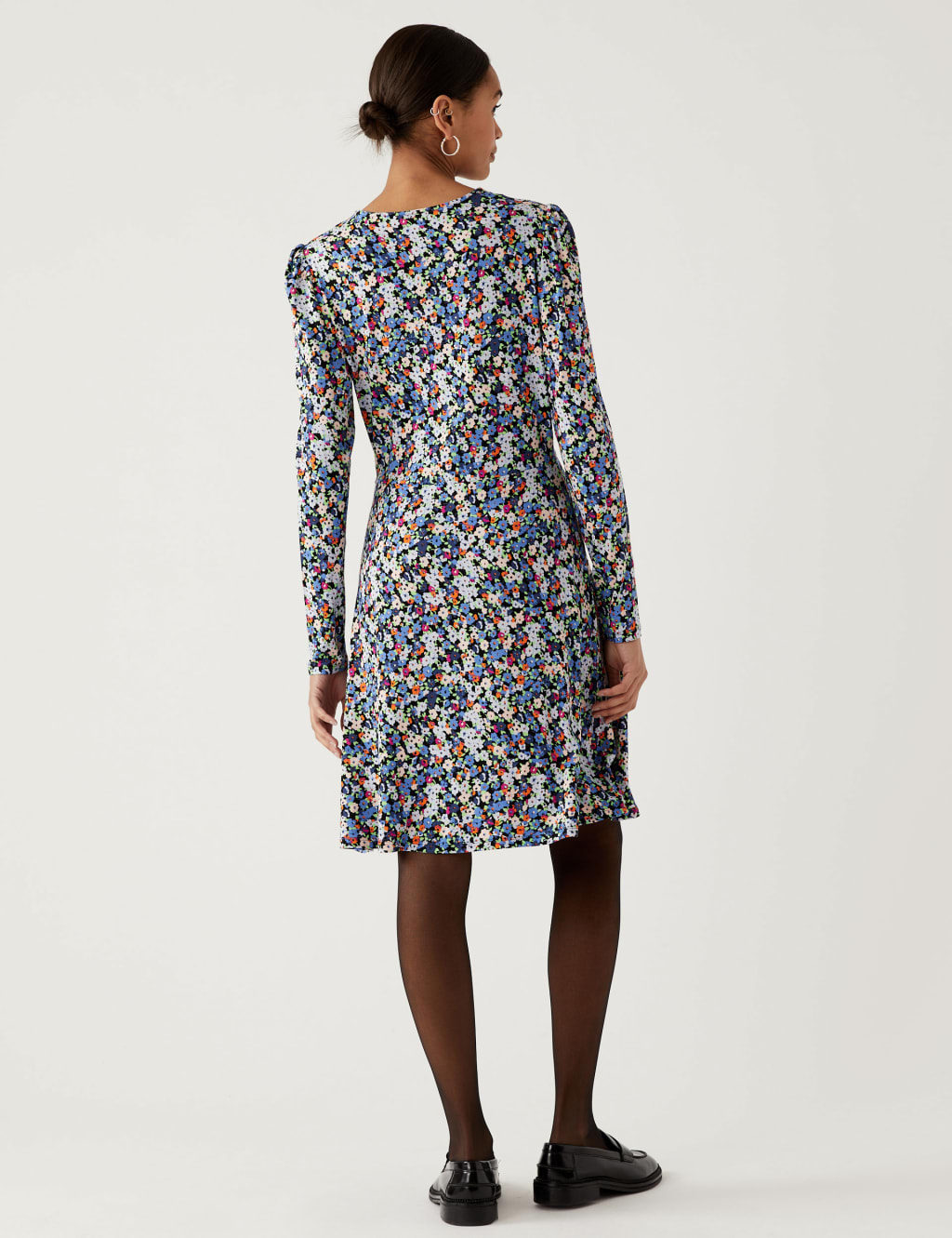 Jersey Printed Round Neck Mini Skater Dress image 4