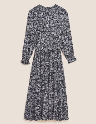 M&S Womens Floral Midi Waisted Dress