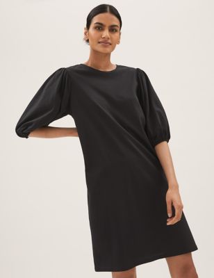 Womens M&S Collection Pure Cotton Round Neck Mini T-Shirt Dress - Black, Black