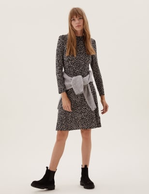 

Womens M&S Collection Jersey Animal Print Knee Length Swing Dress - Natural Mix, Natural Mix