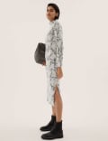 Animal Print High Neck Midi Column Dress