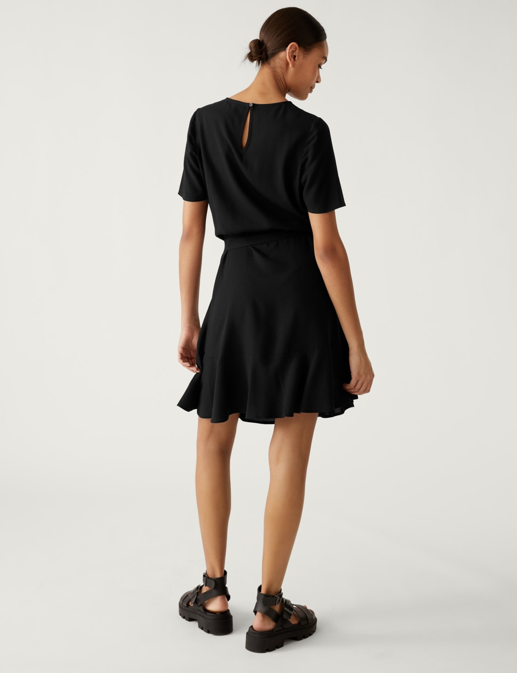 Round Neck Tie Waist Mini Tea Dress image 4