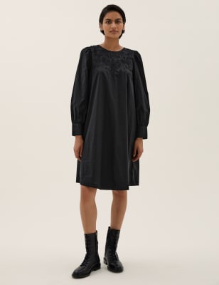 

Womens M&S Collection Pure Cotton Embroidered Smock Dress - Black, Black