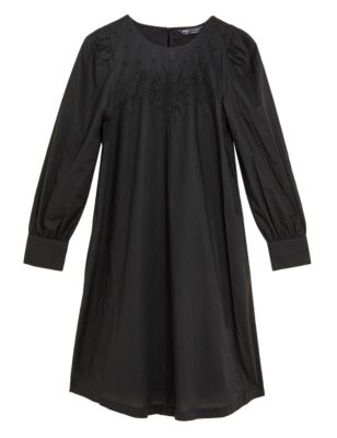 M&S Womens Pure Cotton Embroidered Smock Dress