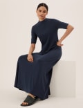 Jersey High Neck Maxi Smock Dress