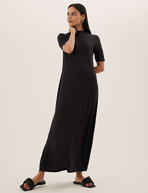 Marks And Spencer Womens M&S Collection Jersey High Neck Maxi Smock Dress - Black, Black