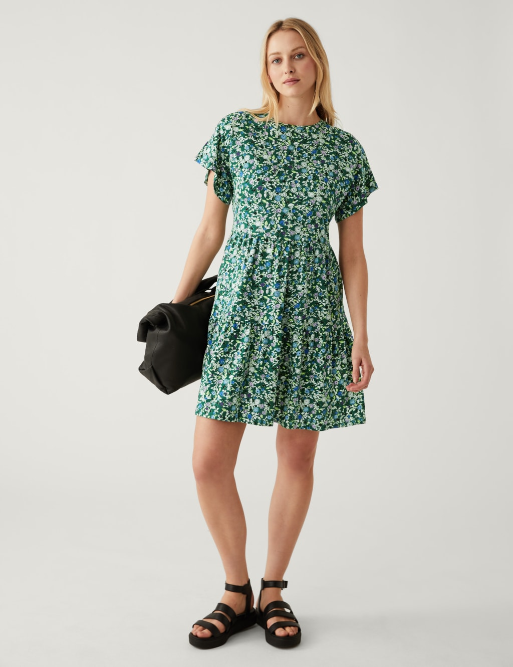 Pure Cotton Printed Mini Tiered Dress image 1