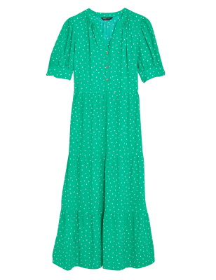 

Womens M&S Collection Midi-Stufenkleid mit Punktmuster - Green Mix, Green Mix