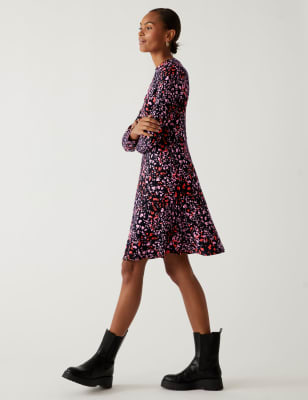 

Womens M&S Collection Jersey Printed High Neck Skater Dress - Pink Mix, Pink Mix