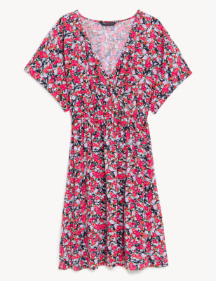 Printed V-Neck Mini Waisted Dress