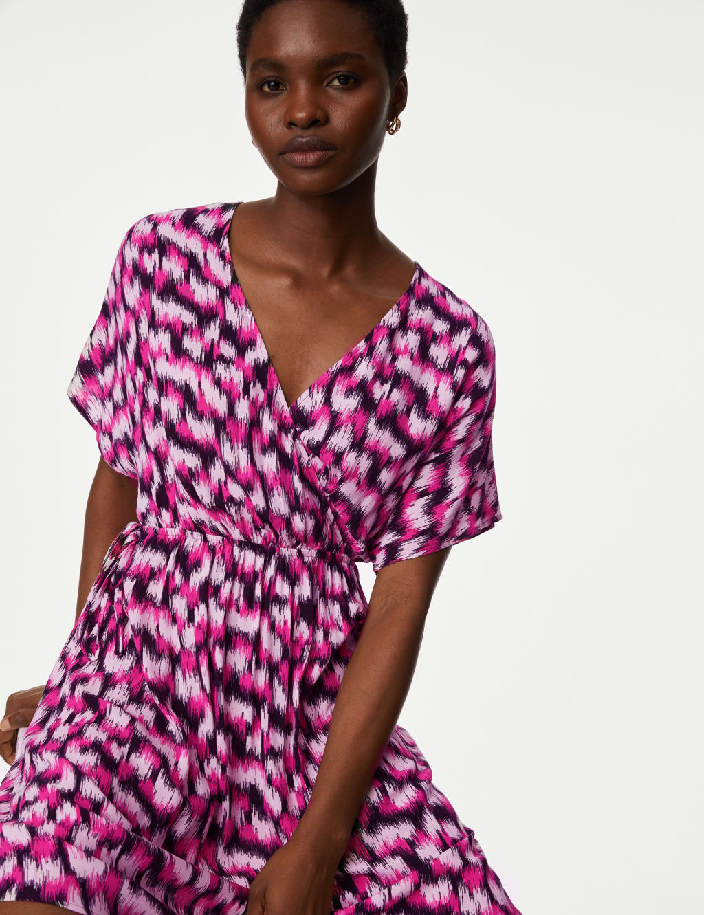 Printed V-Neck Mini Waisted Dress image 3