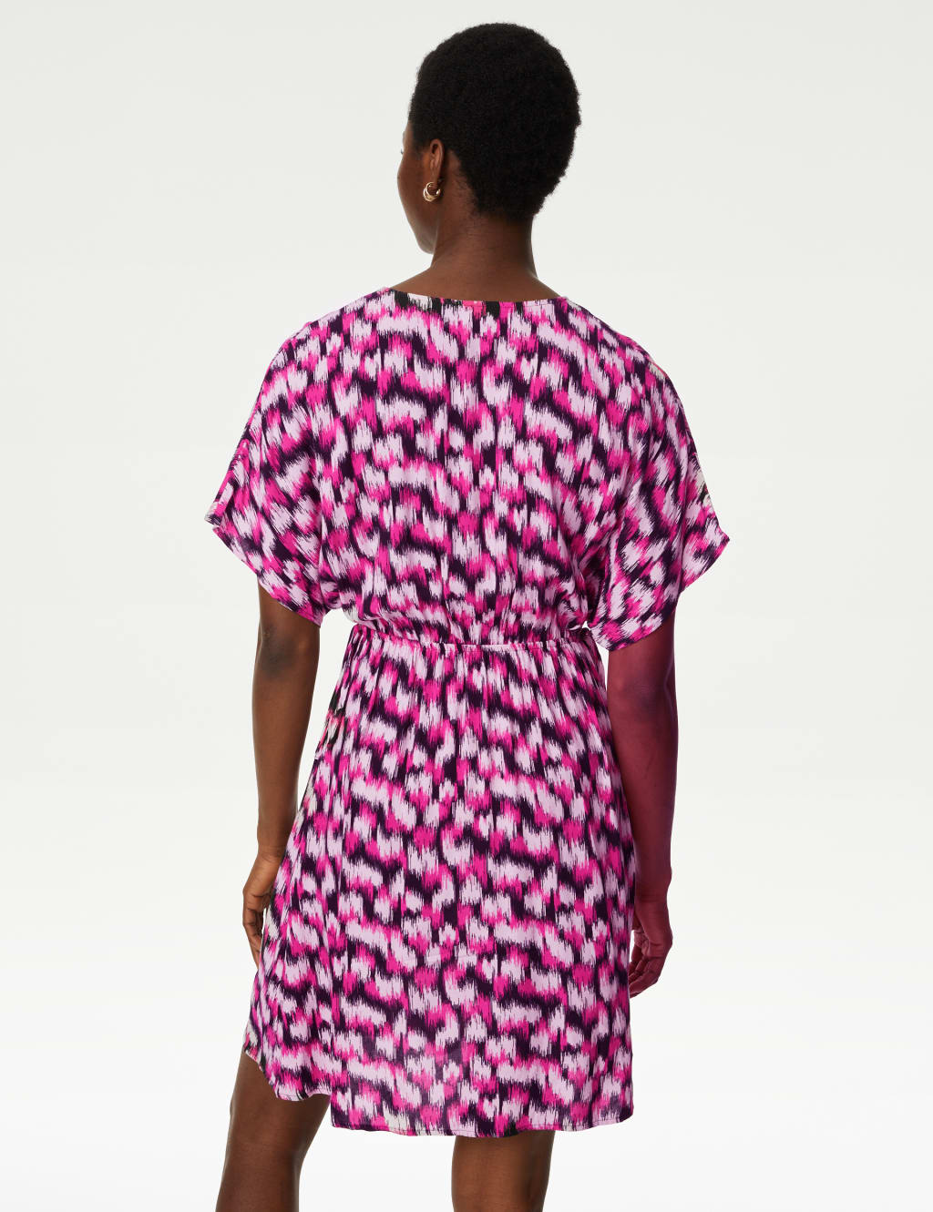 Printed V-Neck Mini Waisted Dress image 4