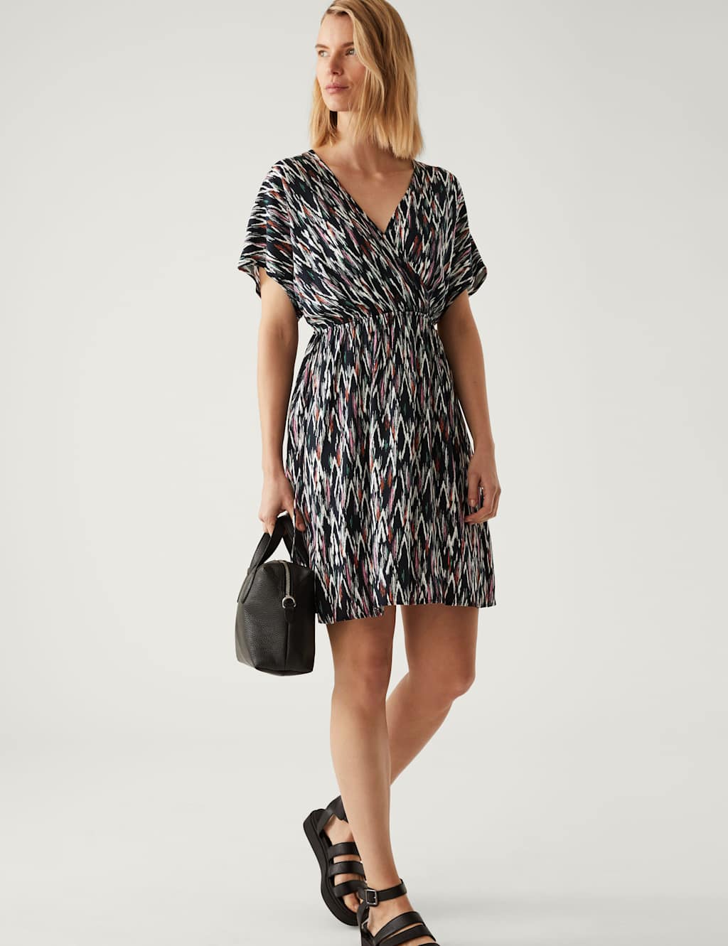 Printed V-Neck Mini Waisted Dress image 3
