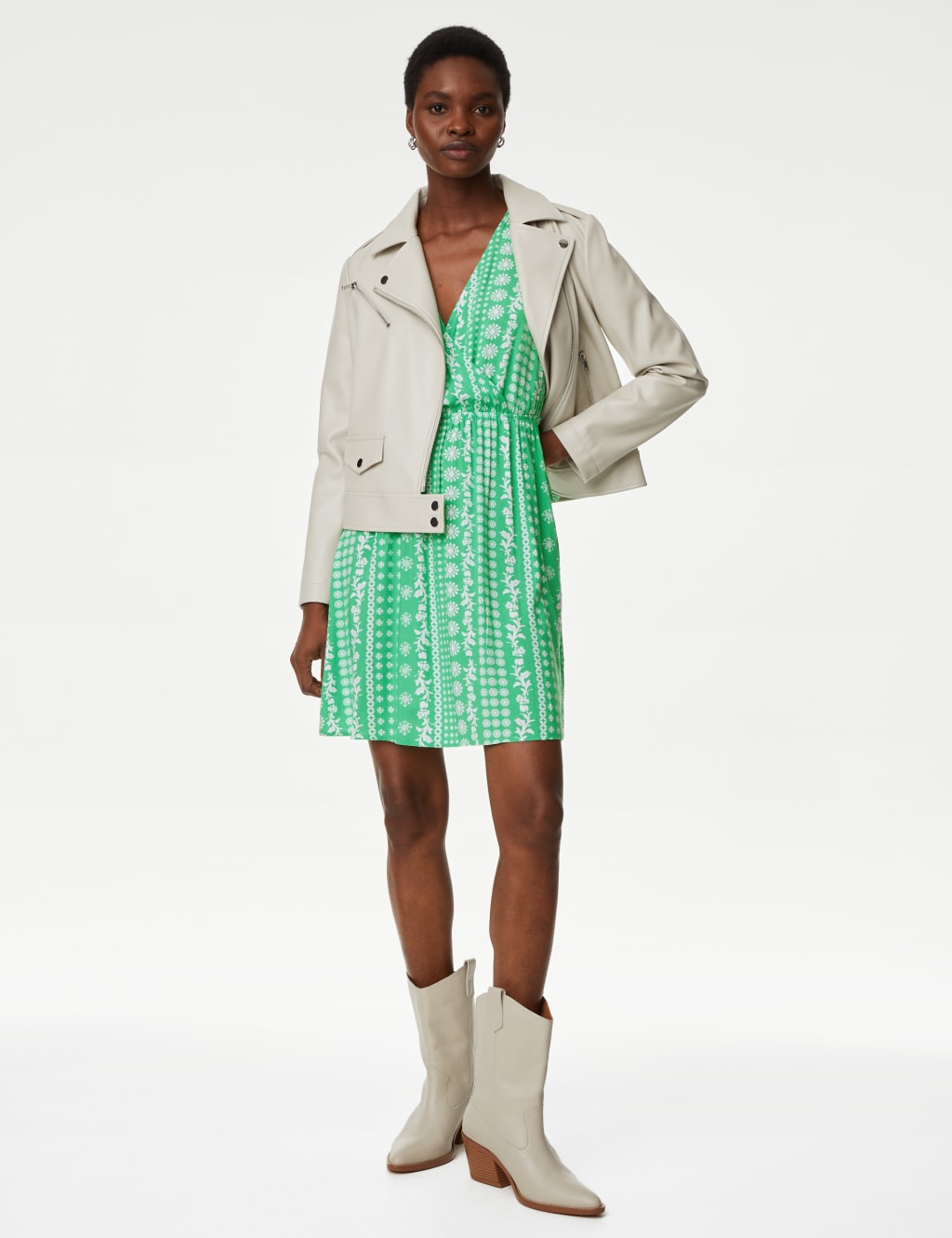 Printed V-Neck Mini Waisted Dress image 1