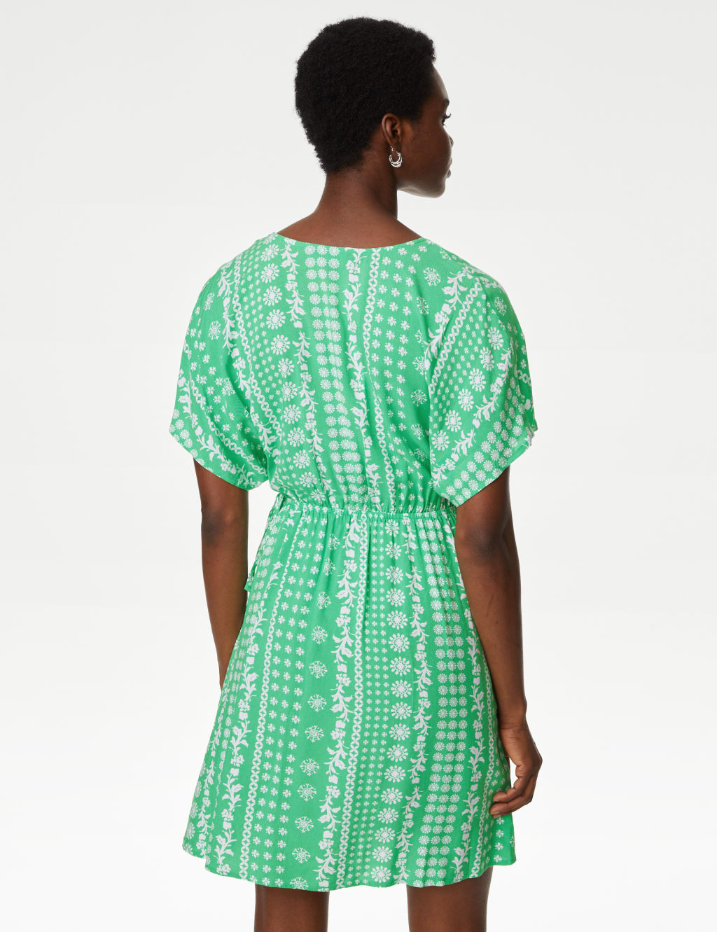 Printed V-Neck Mini Waisted Dress image 5