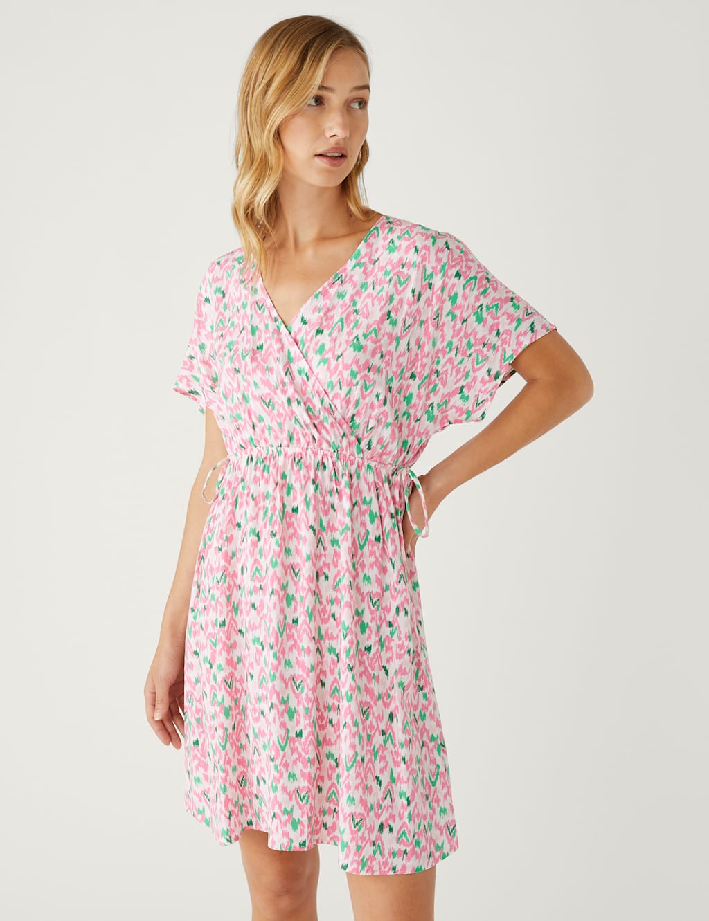 Printed V-Neck Mini Waisted Dress image 2