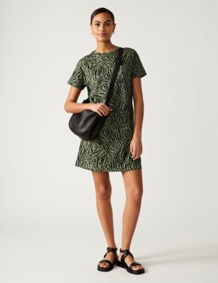 

Womens M&S Collection Bedrucktes Mini-T-Shirtkleid aus reiner Baumwolle - Black Mix, Black Mix