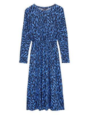 

Womens M&S Collection Jersey Animal Print Midi Waisted Dress - Blue, Blue
