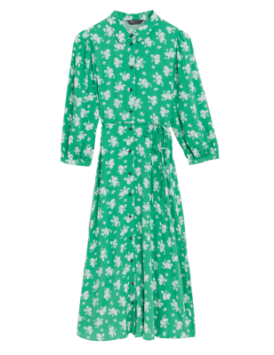 

M&S Collection Vestido camisero floral a media pierna con lazo en la cinturaWomens - Green Mix, Green Mix