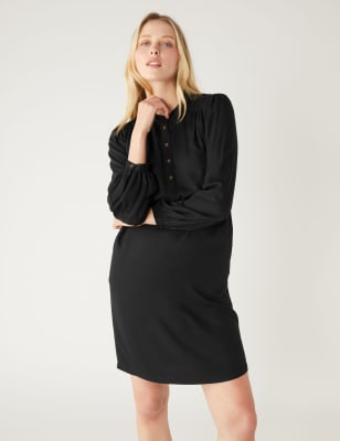 

Womens M&S Collection V-Neck Button Front Knee Length Shift Dress - Black, Black