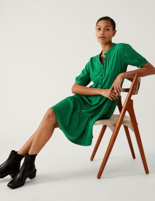 Round Neck Knee Length Shirt Dress